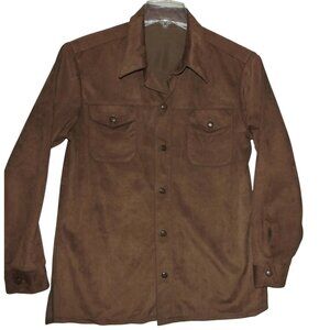 WFF Farah Shirt Mens Sz Large Brown Faux Suede Shacket pocket flaps button down